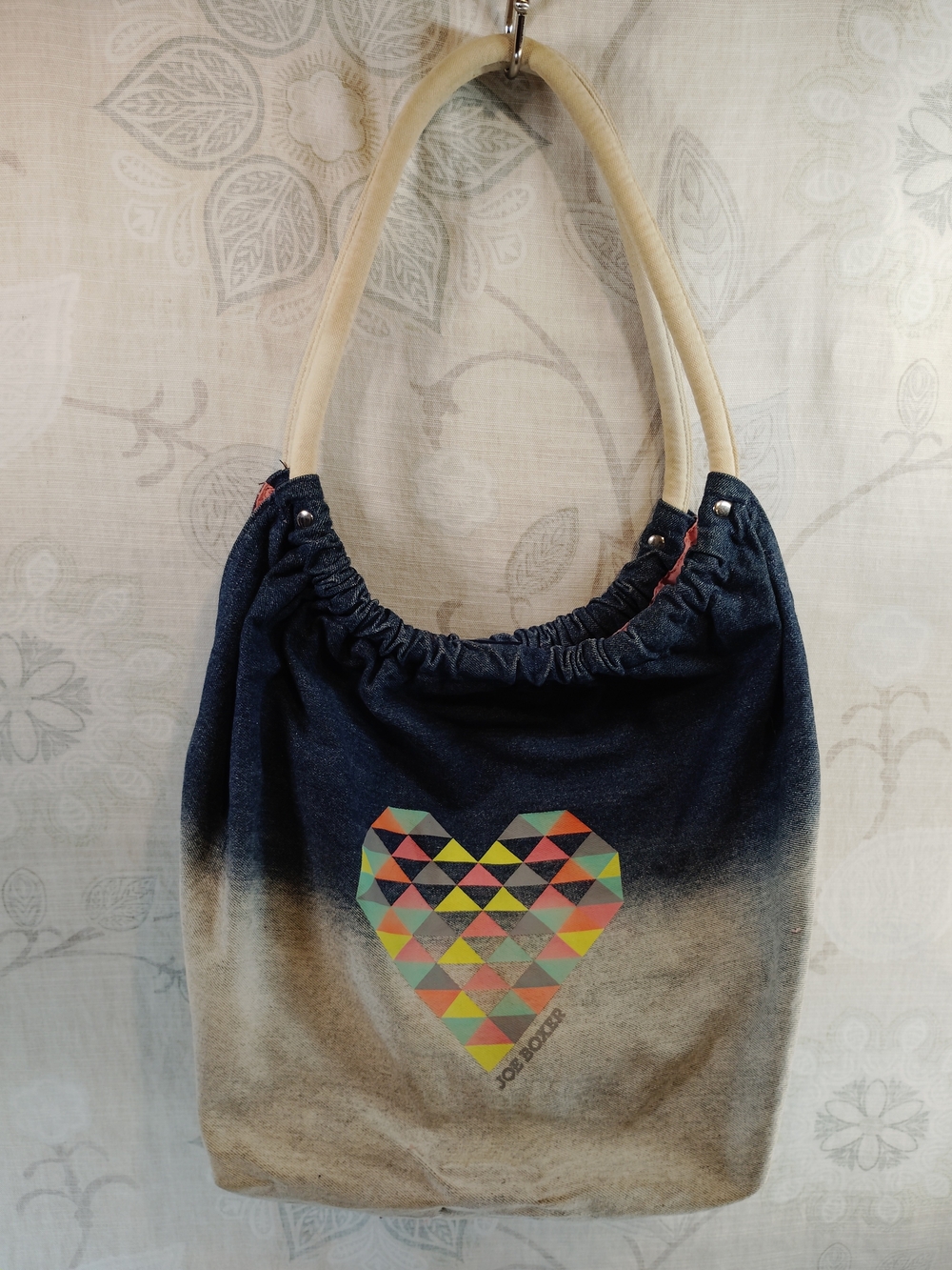 Joe Boxer Blue Ombre Denim Heart Shoulder Tote Bag